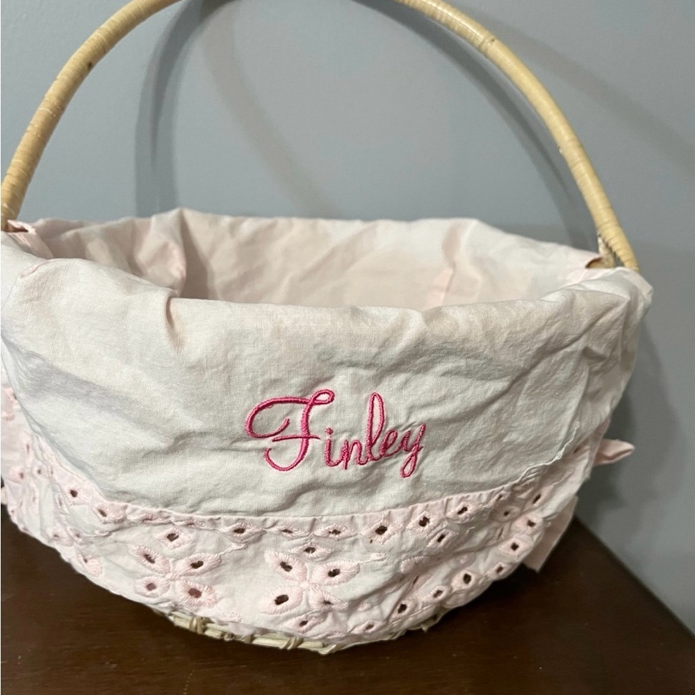 Pink eyelet Pottery Barn Kids basket liner personalized Finley